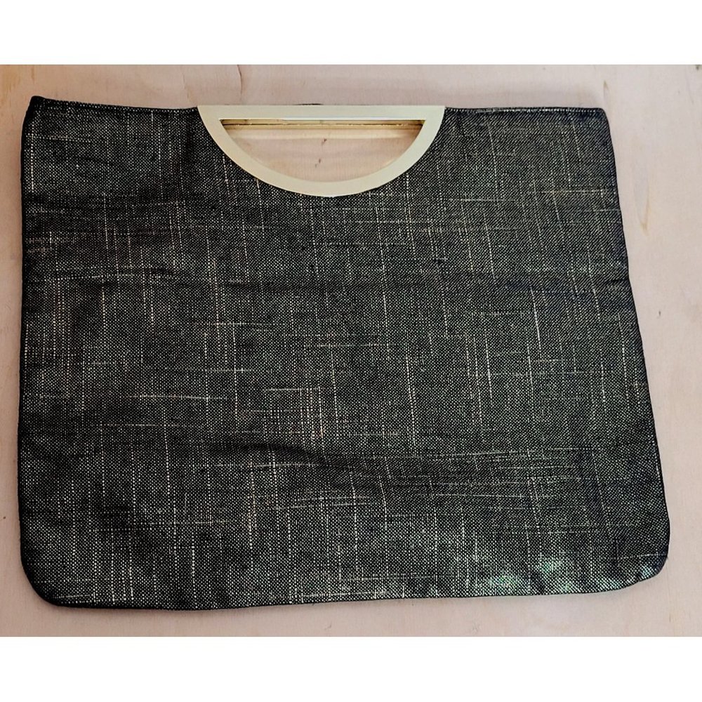 Style and Co Evening Bag Flat Black Gold Magnetic Close Handles 13 x 10.5 Inches